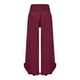 thumbnail image 2 of Women's High Waist Casual Linen Pants, Paper Bag Waist Wide Leg Trousers with Pockets, Loose Fit Cropped Irregular Hem Palazzo Pants for Spring and Summer Wine XL, 2 of 7