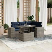 vidaXL 5 Piece Patio Sofa Set with Cushions Gray Poly Rattan