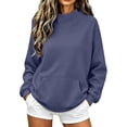 thumbnail image 2 of Mock Neck Sweatshirts for Womens Oversized Pullover Long Sleeves Top Lightweight Fall Shirt with Kangaroo Pocket Cute Teen Girl Clothes, 2 of 6