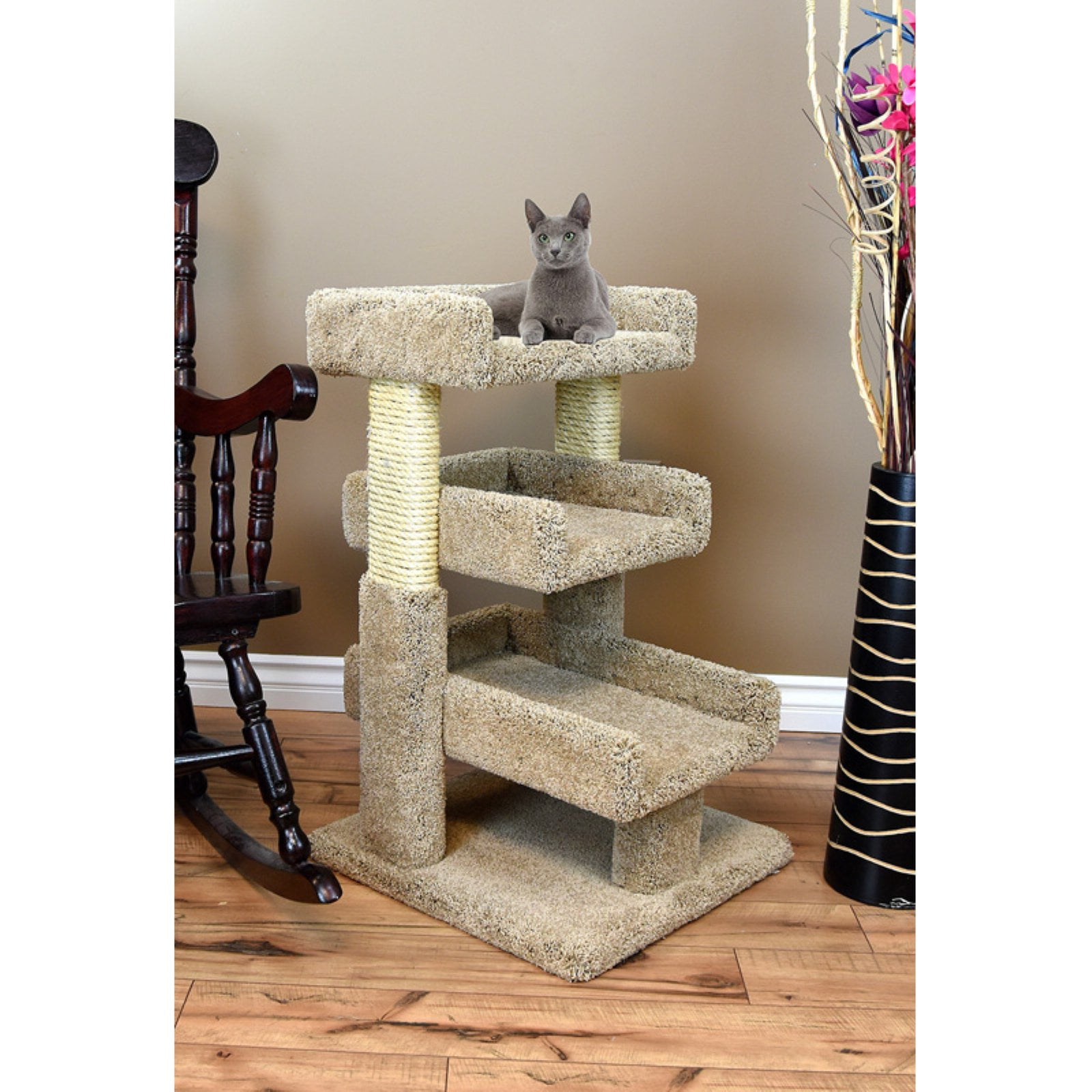 Prestige Cat Trees 33 in. Solid Wood Large Triple Cat Perch Tree
