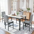 thumbnail image 2 of MIERES Dining Table Set for 4, Modern 5 Piece Dining Table Set, Faux Marble Kitchen Table and 4 Velvet Upholstered Chairs for Apartments, Dining Rooms, Small Spaces, Beige/Gray, 2 of 9