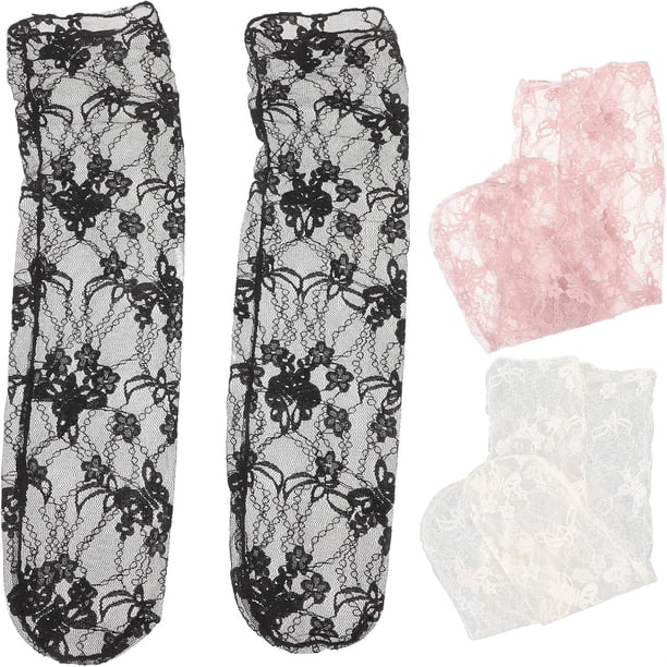 3 Pares de Calcetines Transparentes para Mujer Medias Casuales de Encaje Elásticas Colores Rosa Negro y Beige Calcetines Cortos Transpirables Ideales para Verano y Cosplay