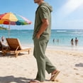 thumbnail image 6 of Men's 2 Piece Outfits Cotton Linen Vacation Summer Clothes Matching Short Sleeve Button Up Hoodie Pants Sets (3XL, Army Green), 6 of 8