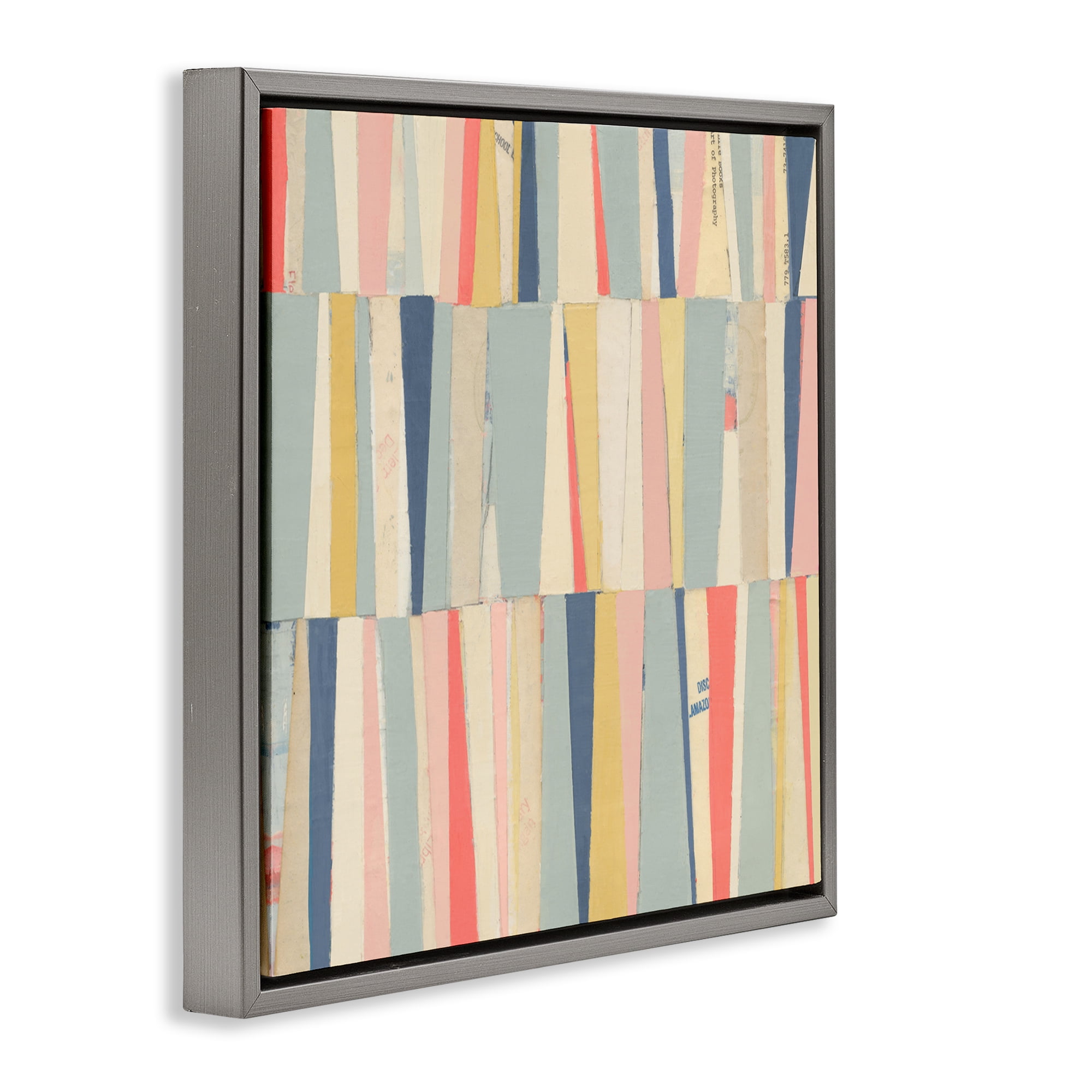 Stupell Industries Pastel Shapes Collage Abstract Painting Gray Floater Framed Canvas Art Print Wall Art, 18 x 18