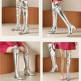 thumbnail image 5 of Women's Over The Knee Boots Pointed Toe Chunky Heel Thigh High Boots Block Heel Party Dress Boots Elegant Fashion Winter Shoes Silver 44, 5 of 5