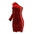 thumbnail image 6 of jsaierl Sequin Dress for Women One Shoulder Long Sleeve Bodycon Mini Dress Sexy Side Split Prom Evening Party Faux Fur Cocktail Dress Club Date Night Sparkly Dress, 6 of 9