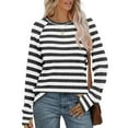 thumbnail image 6 of Kaemgyyd Women Striped Long Sleeve Sweater Causal Oversized Knit Pullover Tops Loose Crewneck Ribbed Fall Clothing with Thumb Hole, 6 of 6