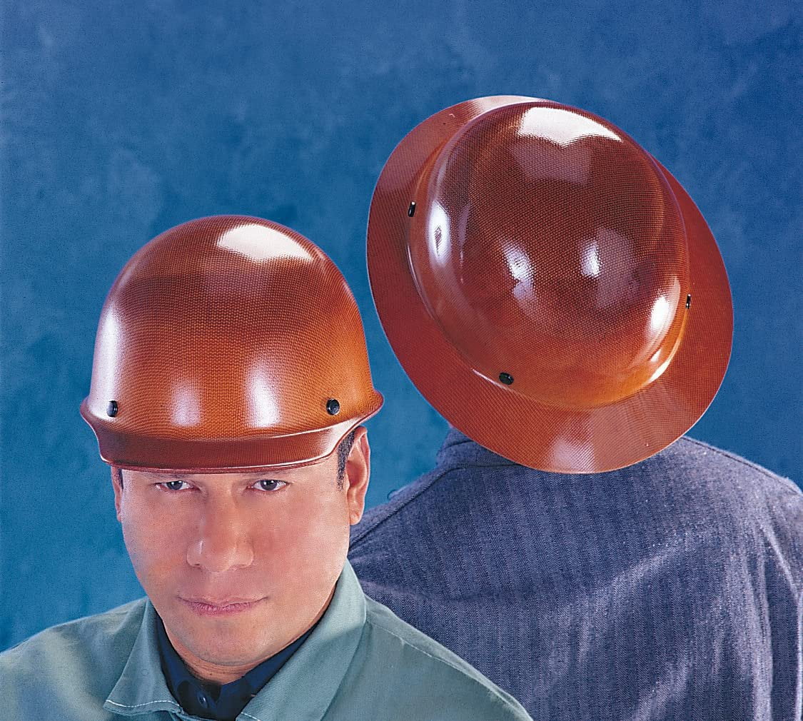 MSA 454672 Skullgard Full-Brim Hard Hat with Staz-on Pinlock Suspension  Non-slotted Cap, Made of Phenolic Resin, Radiant Heat Loads up to 350F - Standard Size in Brown