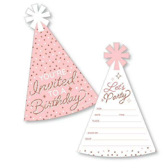 Big Dot of Happiness Pink Rose Gold Birthday - Shaped Fill-In Invitations - Happy Birthday Party Invitation Cards with Envelopes - Set of 12