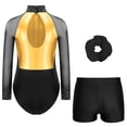 thumbnail image 2 of Alvivi Girls Gymnastics Leotards with Shorts Tumbling Dance Biketards Matching Hair Scrunchie Gold&Black 6, 2 of 7