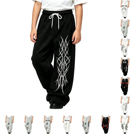 JAJAHO Girls Boys Baggy Sweatpants Gothic Graphic Drawstring Wide Leg Y2k Pants For Kids Teens 4-15Y