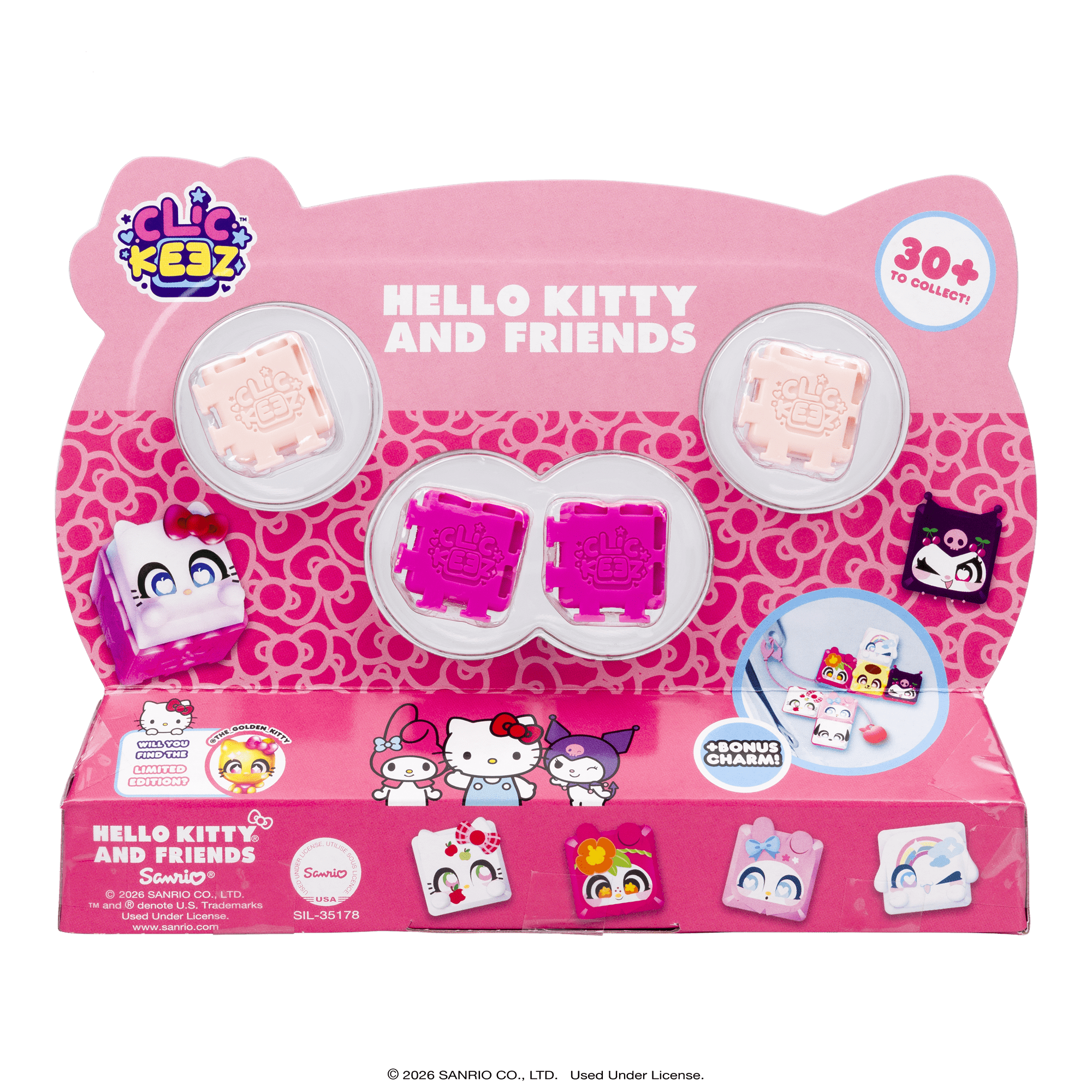 Clickeez Series 1 Hello Kitty & Friends 7-Pack, 7 Collectible Character Keyboard Keys Click and Clack, Create Your Own Keychain, Ages 6+