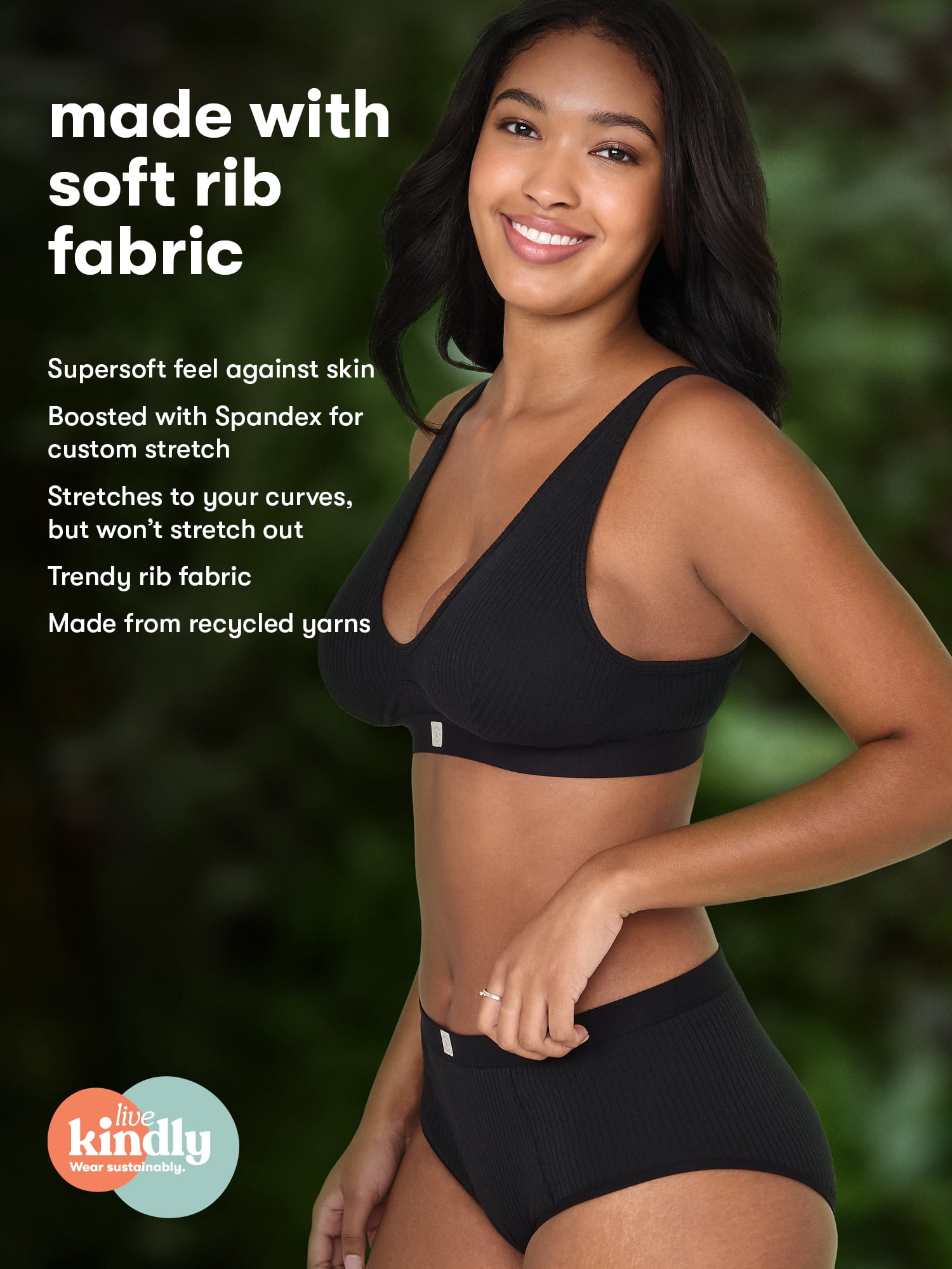 Kindly Yours Women’s So Comfy Wire-Free Rib Lounge Bra, Sizes S-XXXL