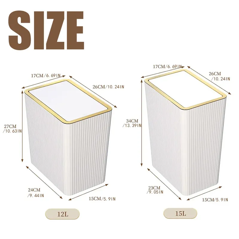 Totoro Hero 12/15L Press Trash Can Household with Lid Semi Automatic Slim Large Capacity Container Luxury Toilet  Waterproof Garbage Bin Can