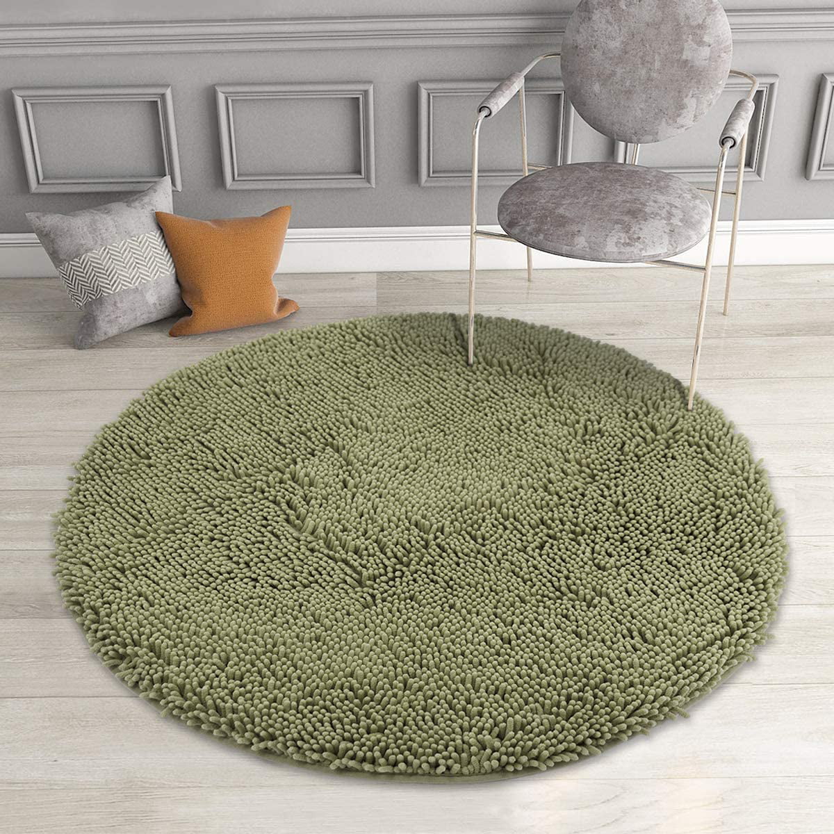 Round Non-slip Chenille Absorbent Carpet Bath Mat Living Room Bedroom Area Rug 