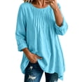 thumbnail image 3 of Tqcoqu Women's Cotton Linen Long Sleeve Loose Tunic Blouse,Round Neck Pleated Front Tops,2026 Spring Fall Trendy Clothes,Blue Women's S-XXXL, 3 of 10