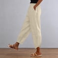 thumbnail image 2 of Women's Pants Casual Slub Cotton Short Stacked V Hem Loose Fit Straight Leg Trousers Flowy Pants, 2 of 9