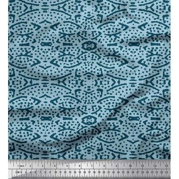 Soimoi Blue Heavy Satin Fabric Blocks Block Print Fabric by the Yard 56 Inch Wide