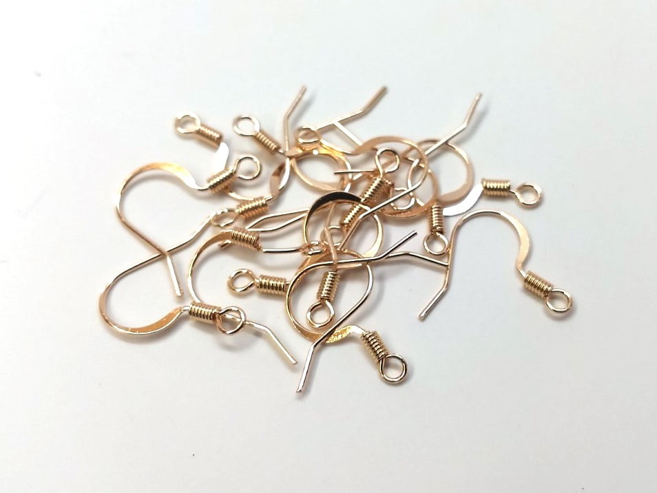 E251B - 100 pcs Copper 14K Gold Plated Earring Hooks with Spring - 17mm x 17mm - Hole Size: 1.6mm