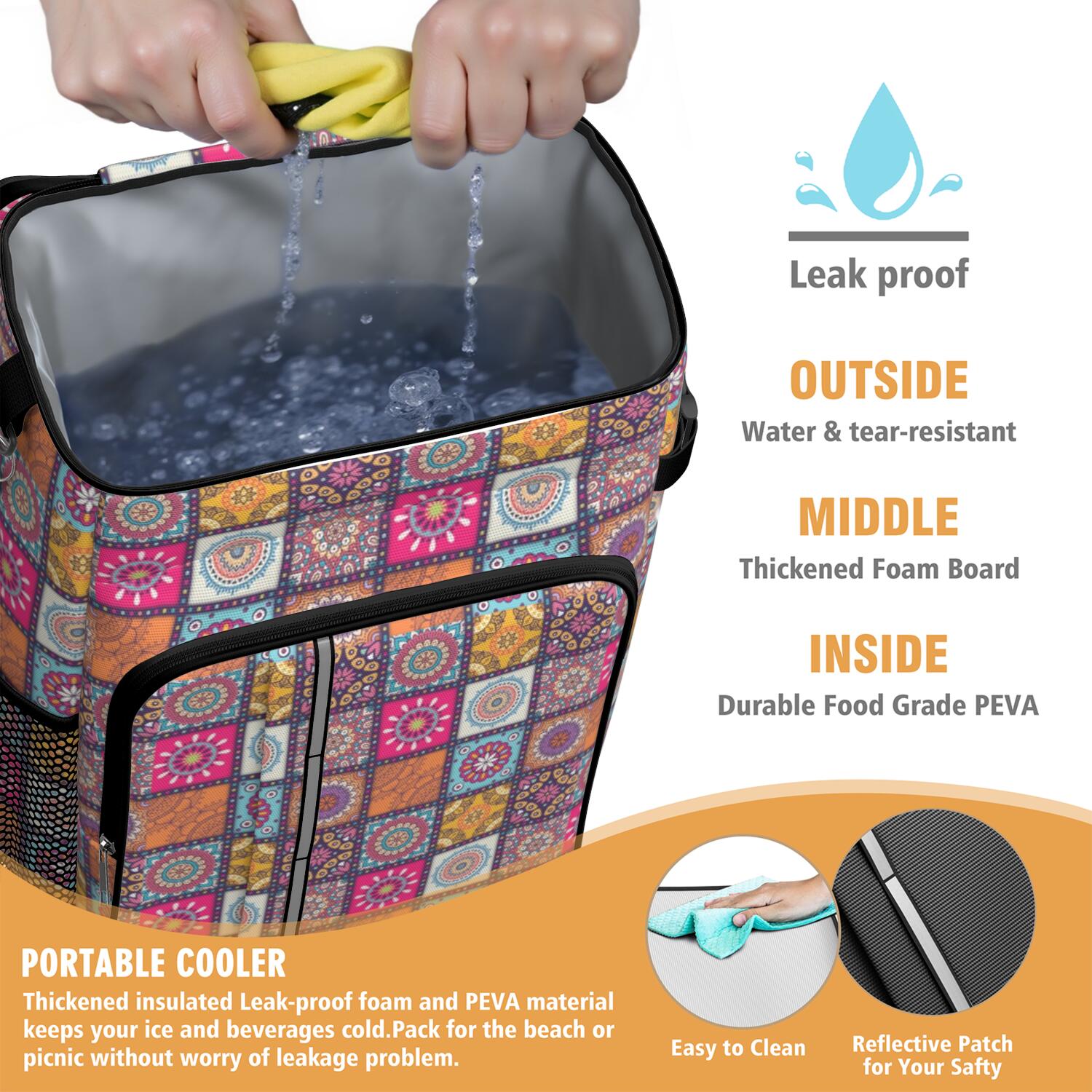 Travel Cooler Bag - Boho Bohemia Flower Camping Beer Cooler Backpack with Bottle Opener- Waterproof Insulated Picnic Backpacks - Cooler Bag for Beach
