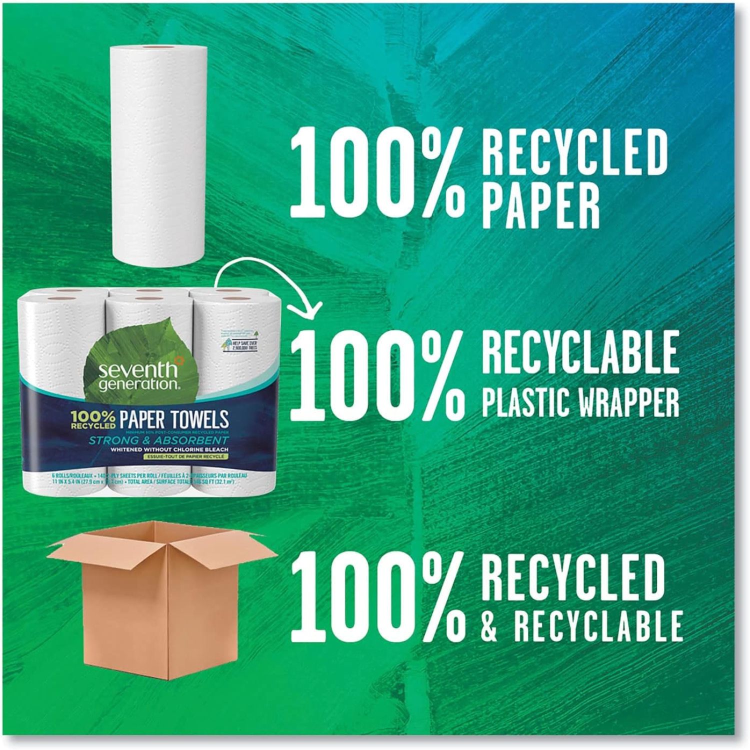 100% Recycled Paper Towel Rolls, 2-Ply, 11 X 5.4 Sheets, 140 Sheets/Rl, 6/Pk