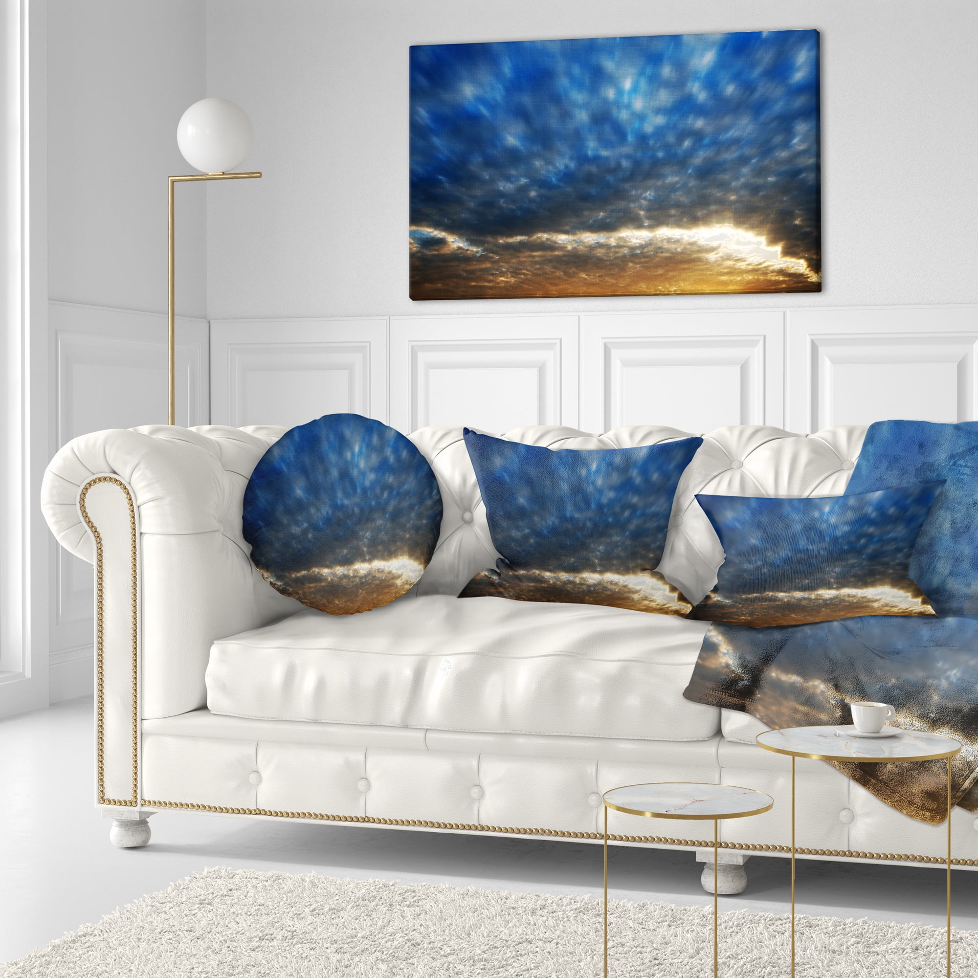 Designart 12" x 20" Blue Polyester Throw Pillow