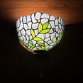 thumbnail image 2 of Tiffany Sconces Lamp Blue Stained Glass Green Leaves Half Moon Pull Chain Switch LED Bulb Included for Bedroom Dining Room Living Room 7"H12"W, 2 of 5