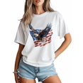 thumbnail image 3 of Women's T-Shirt Retro Bald Eagle US Flag Patriotic Short Sleeve Casual Tee Classic Crew Neck T Shirt for Women White, XS, 3 of 7