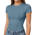 thumbnail image 2 of Womens Short Sleeve T Shirts - Summer Tops Slim Fit Y2k Basic Tee for Workout Royal Blue S, 2 of 7