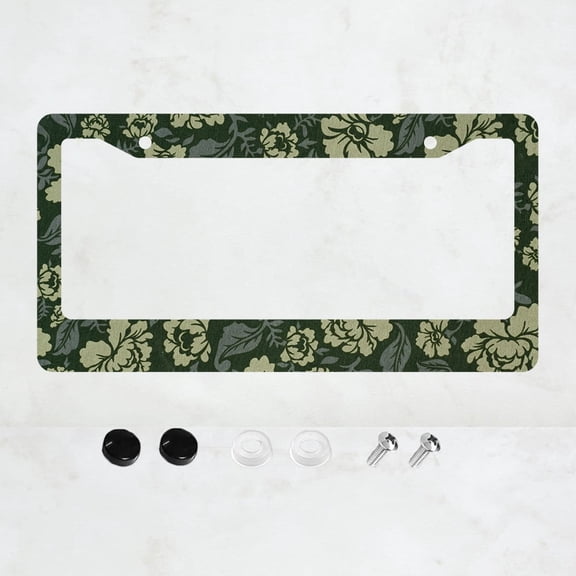 Green Floral License Plate Frame Plant Flowers Aluminium License Plate Frames Holder Covers Rust-Proof Auto Parts Decoration with Screws License Plate Holder for Car Accessories 12x6 Inch
