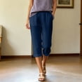 thumbnail image 6 of Shadoumai Capri Pants for Women Summer Casual Cropped Linen Pants Pull on Elastic Waist Side Pockets Bottoms Button Hem Trousers, 6 of 6