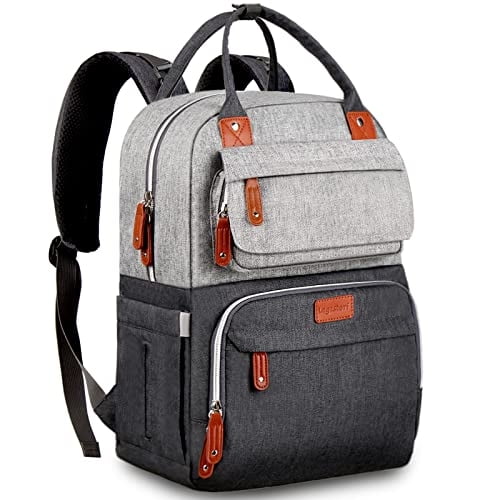 Mochila bebé: pañales niños y niñas, regalo papá y mamá, gris trabajo, viaje, vacaciones. Espaciosa, aislada, con correas cochecito