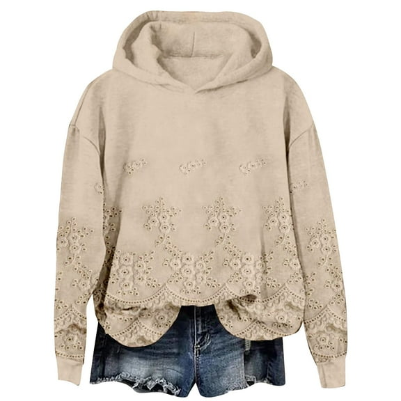 Hoodies For Women Womens Floral Lace Elegant Pullover Sweatshirt Soft Fleece Oversized Fall Winter Athleisure Streetwear Hoodie