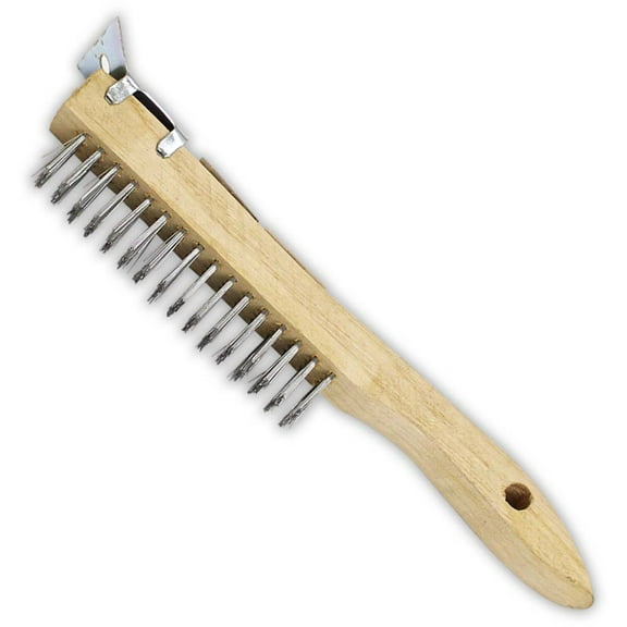 10-Inch Wooden Barbeque Steel Brush with Scraper by TOOLUSA