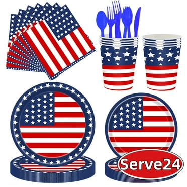 4th of July Decorations American Flag Party Supplies, Patriotic Tableware Set Disposable Napkins Paper Plates and Paper Cups for Veterans Day Memorial,Veterans ,Election Day Serves 25