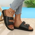 thumbnail image 3 of Dakaela Womens Two Buckles Sandals Arch Support Summer Beach Walking Slip on Slides Comfortable Cork Footbed Slippers Size 6.5, 3 of 8