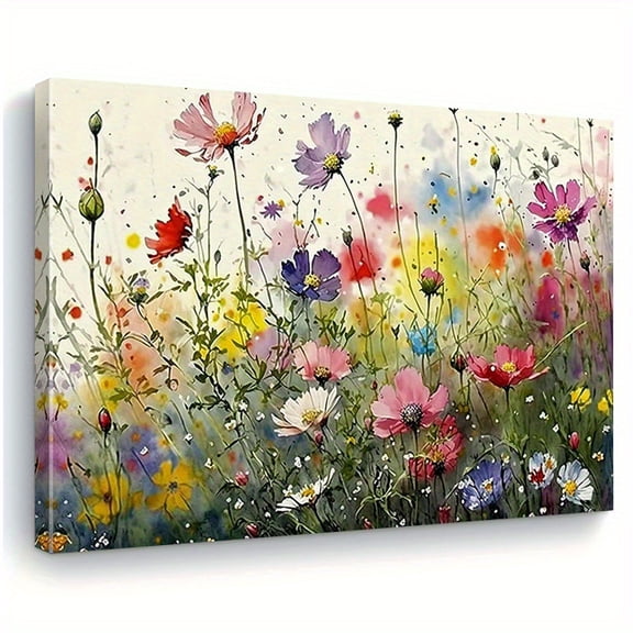 2D Flat, A Horizontal Wooden Frame Featuring a Vibrant Floral Canvas Wall Art, Beautifully Framed, Perfect for Home And Office Decor, Suitable for Living Rooms, Bedrooms, And Kitchens,