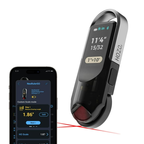 HOZO NeoRulerGO Digital Tape Measure with Laser, Smart Rechargeable Measuring Tool for Flat, Curved, Odd Shapes | Bluetooth App | Pocket Size | Cool Gadgets for Dad,