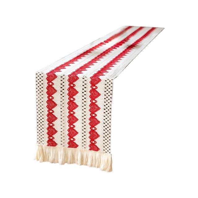 Fasiaou Chemin de Table Boho en Macramé avec Franges, Décoration de Table à Manger Bohème Tissée, Rouge et Kaki, Rouge