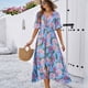 thumbnail image 2 of Vestido con estampado floral de rayón de algodón azul para mujer, vestido vintage con escote en V, vestidos largos bohemios, ropa de playa bohemia de verano, 2 of 5