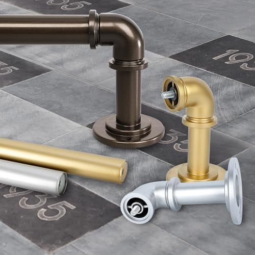 2 Pack Bronze Industrial Curtain Rods for Windows 48 to 84 Inch(4 to 7 Feet), 1 Inch Diameter Blackout Wrap Around Adjustable Heavy Duty Window Drapery Rods, Indoor and Outdoor