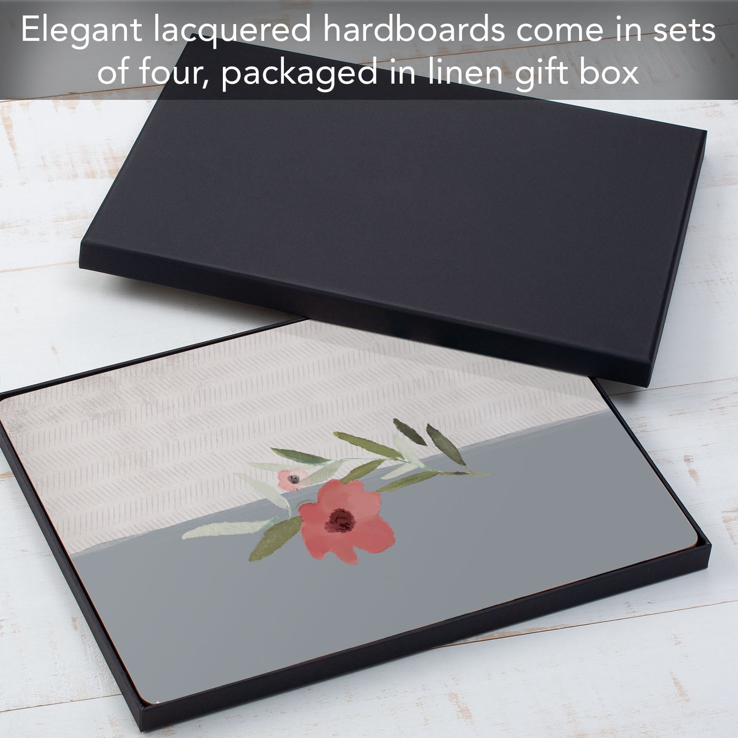 CounterArt "Pink Flower on Gray" Hardboard Tabletop Placemats 4-Pack