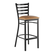 Black Ladder Back Metal Restaurant Barstool with Light Brown Vinyl Padded Seat - Commercial Quality Metal Restaurant Barstool