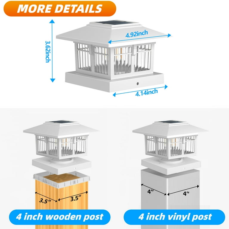 Solar Fence Post Cap Lights 2-Pack, Warm/Cool White photo 6