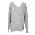 thumbnail image 3 of Diconna Ladies Sweater Hollow Feather Pattern Long Sleeve V Neck Knitted Sweater, 3 of 5