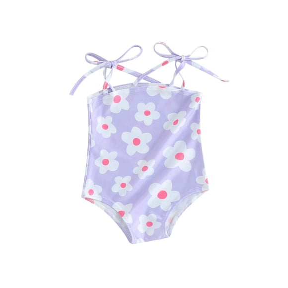 Pudcoco Maillot de Bain pour Tout-Petit Fille Sans Manches à Encolure Carrée à Imprimé Floral, à Nouer, Tenue de Plage d'Été