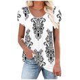 thumbnail image 1 of Pompotops Hauts d'Été à Col Rond Imprimé Floral pour Femmes T-Shirts Basiques de Vacances Blouse à Manches Pétales Décontractée, 1 of 7
