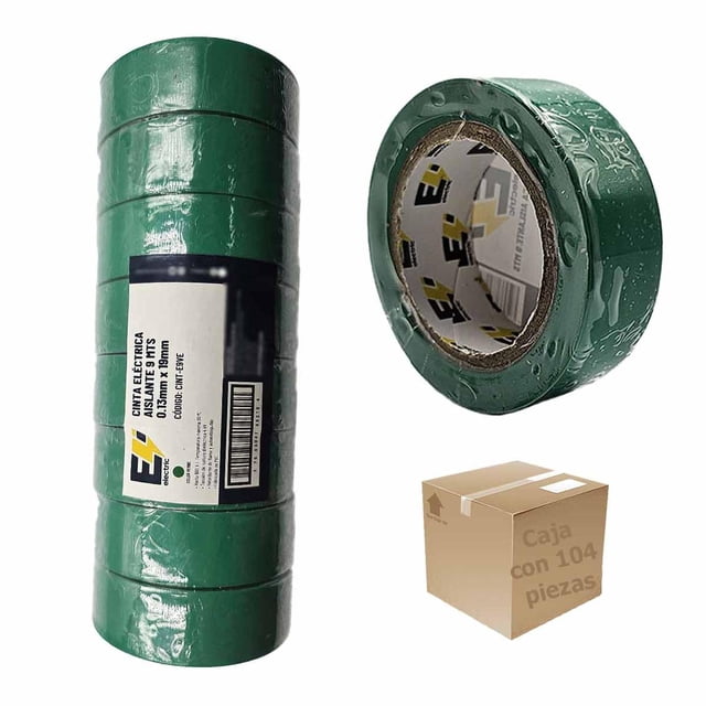 104 Pzs Cinta Aislante Electrica 9Mts .13MM x 19MM Verde verde 9m