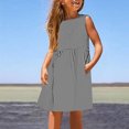 thumbnail image 2 of Summer Savings Clearance 2025! Loopsun Girls Summer Dresses, Kids Little Girls Dress Daily Holiday Vacation Solid Sleeveless Casual Dresses Gray 11-12 Years, 2 of 5