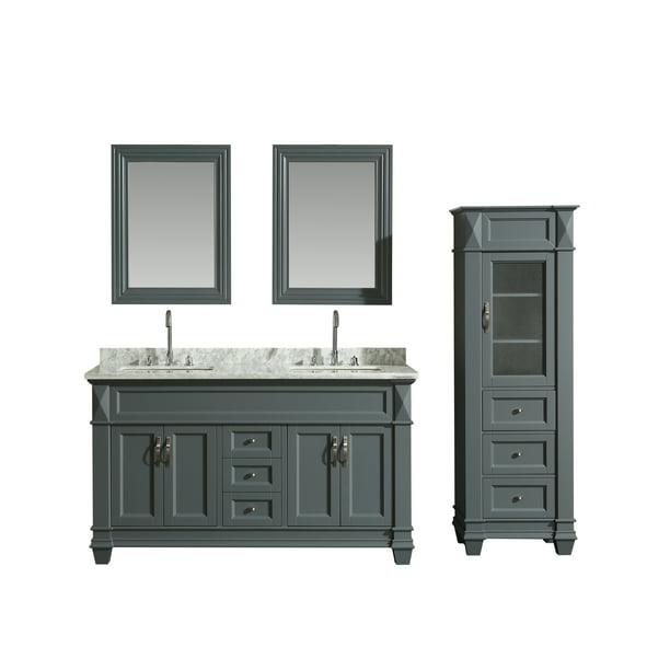 Design Element Hudson 61 Double Sink, Double Bathroom Vanity Set With Linen Tower